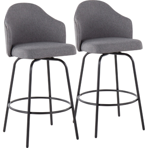 Ahoy 26" Counter Stool in Grey Fabric & Black Metal (Set of 2)